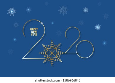 Happy new year classic blue greeting card . Color of the year 2020  for advertising. Vector illustration.