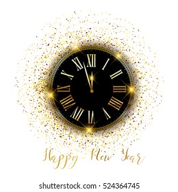 Happy New Year Clock Background Gold Stock Vector (Royalty Free ...