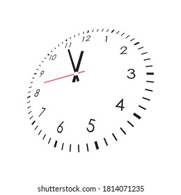 Happy New Year clock, black isolated on white background, vector illustration.