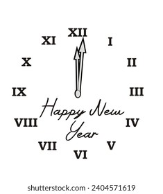 Happy New Year clock dial New Year's Eve midnight, isolated vector picture