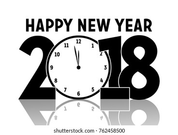 Happy New Year, Clock instead of 0 in Black with Shadow Effect