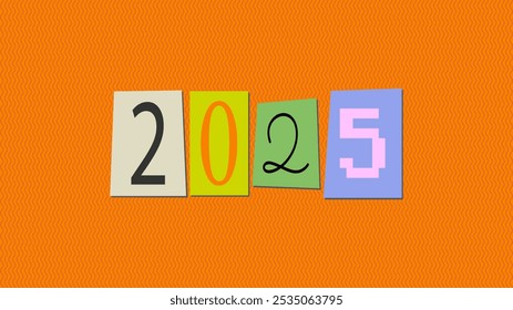  Happy new year collage design. 2025. Colorful collage style illustrations. Vector design for poster, banner, greeting and celebration.