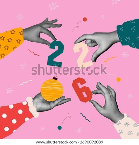 Happy New Year collage, Half tone New Year collage template, vector illustation