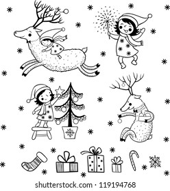 Happy New Year Collection. Girl and Deer.