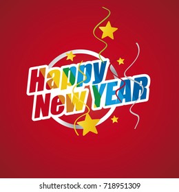 Happy New Year color logo silver ring red greeting card