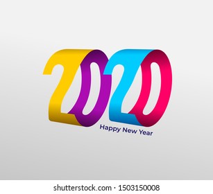 Happy New Year colored 2020 text design. Cover of business diary for 2020 with wishes. Brochure kids design template, card, banner. Vector illustration. Isolated on white background.