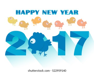 Happy new year colored text with Chicken Vector Illustration.
