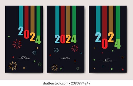Happy New Year Colorful Background Set Vertical