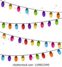 Happy new year. Colorful Christmas light bulb background and pattern