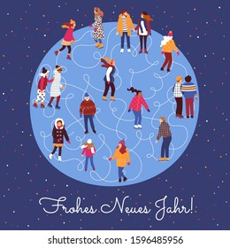 Happy New Year! Colorful Christmas Card design in German. Clean illustration style.