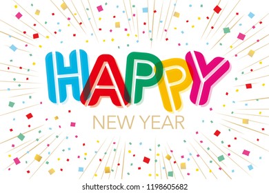 Happy New Year with colorful confetti