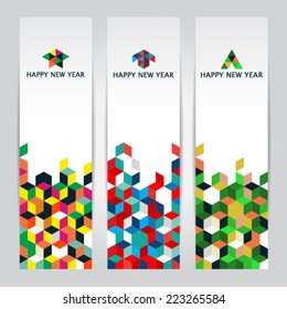 Happy New Year - colorful cube vertical web banners