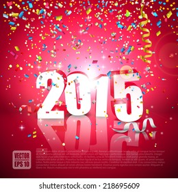 Happy New Year - colorful greeting card with falling confetti 