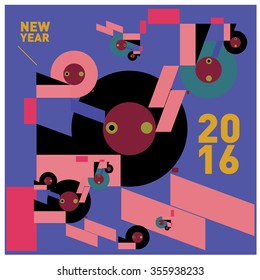 Happy new year colorful greeting card or poster design 2016