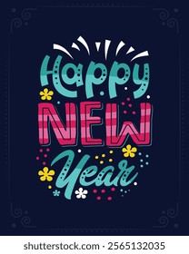 Happy new year colorful typography t shirt template vector