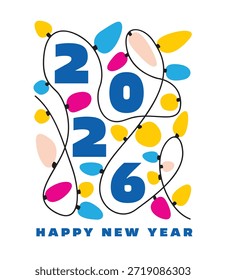 Feliz año Nuevo diseño de tipografía colorida con Elementos decorativos
