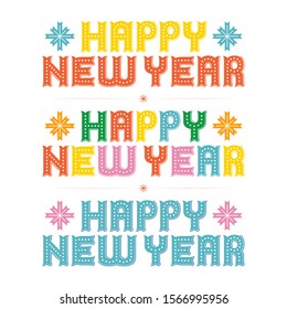 Happy New Year colorful vector lettering. Vintage decor elements for greeting cards and souvenirs. Bright design for happy Christmas.