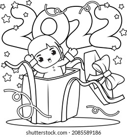 Happy New Year Coloring Book With Cute Girl