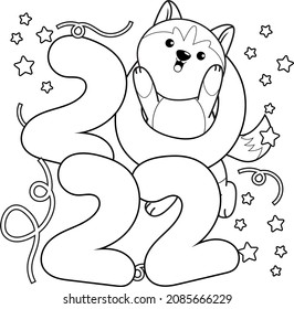 Happy New Year Coloring Book With Cute Husky