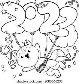 Happy New Year Coloring Book With Cute Husky
