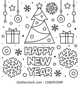 Happy New Year Coloring Page Vector Stock Vector (Royalty Free) 1186953589