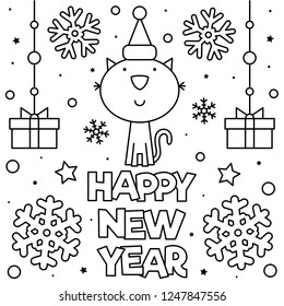 Happy New Year. Coloring page. Vector illustration.