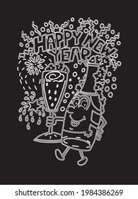 HAPPY NEW YEAR COLORING PAGE,T SHIRT DESIGN,FLOWER VECTOR