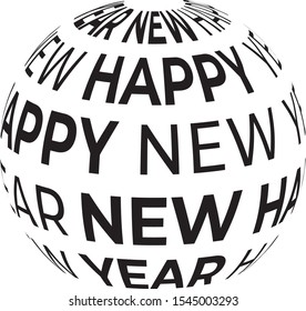 Happy New Year composition and lettering in form of Christmas ball.Vector illustration.