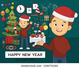 Happy new year concept background. Flat icons.
