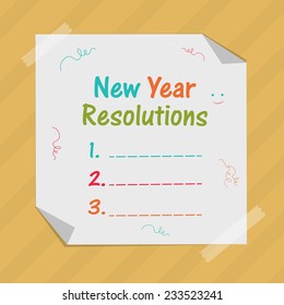 Happy New Year concept with blank list of resolution on ribbon decorated white sheet pasted on stylish background.