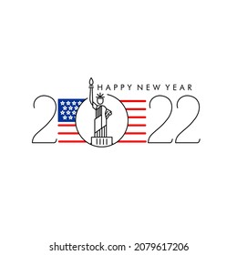 Happy New Year concept with flag usa and statue of Liberty