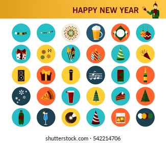happy new year concept flat icons.