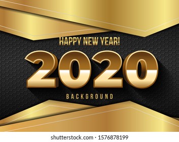 Happy new year concept with gold metal steel design background
