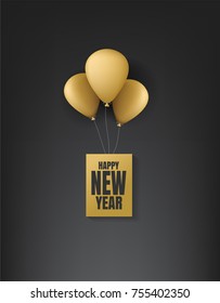 happy new new year concept, gold balloon on black background vector design