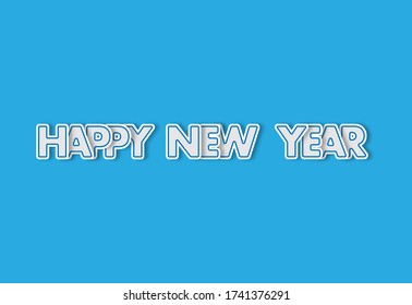 Happy New Year concept, paper cut style on a blue background.