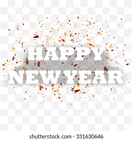 Happy new year with confetti background. Vector paper illustration