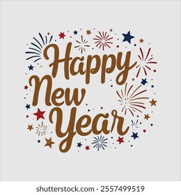 Happy New Year and Confetti Vector Design on White Background.