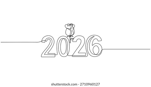 Happy New Year continuous one line drawing 2026 vector illustration