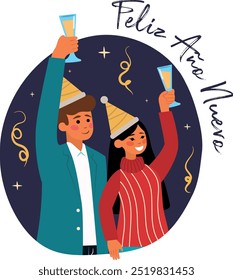 happy new year, couple toasting in new year celebration