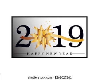 Happy New Year Creative Background 2019 With Christmas Bow - Vector