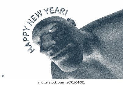 Happy new year! Creative design for avatar or print. Funny caricature. Vector illustration. Can be used as a poster, postcard or banner.