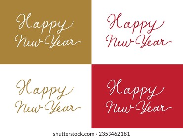 happy new year cursive hand lettering illustration set