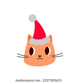 Happy new year cute cat in new year hat. New year cat in christmas hat. Design suitable for banner, invitation, card, greeting, banner, cover.