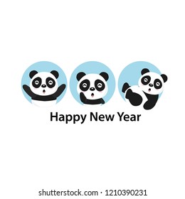 Happy New Year with Cute Panda cartoon.