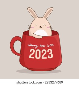 Happy New Year. Cute rabbit cartoon
