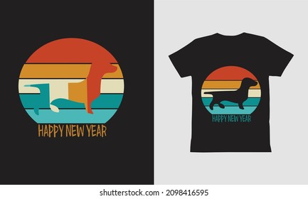 Happy New Year Dachshund dog T Shirt design.