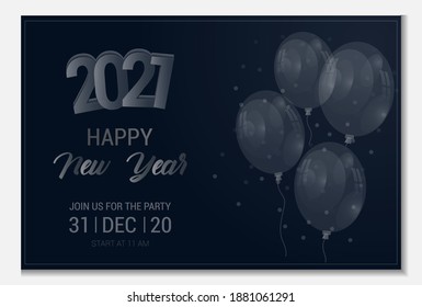 Happy New Year dark background with glossy balloons
