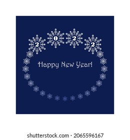 Happy new year dark blue square banner with snowflake icons and 2022, merry christmas 