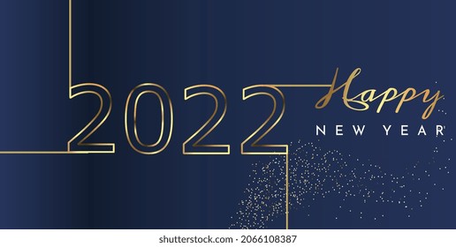 Happy New Year. Dark blue background with gold numbers 2022. Holiday, winter, calendar. Stylish and luxury wallpaper, greeting and invitation card, banner, poster. Cartoon flat vector illustration