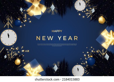 happy new year with dark and elegant color concept.
